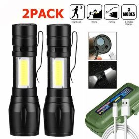 Mini LED Camping Flashlight USB Rechargeable Torch Zoomable with Clip