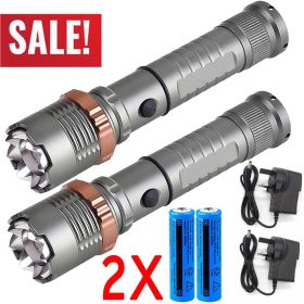 350000000 Lumen Super Bright LED Tactical Flashlight Rechargeable LED Work Light (Quantity: 2 set)