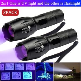 UV Flashlight LED Torch Zoomable Ultra Violet Black White Dual Light Detector (Quantity: 2 pcs)